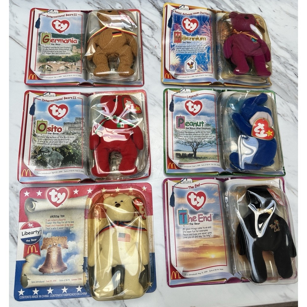 Lot Of 6 Vintage‎ Ty International Bears II Legends Beanie Babies 2000 McDonalds